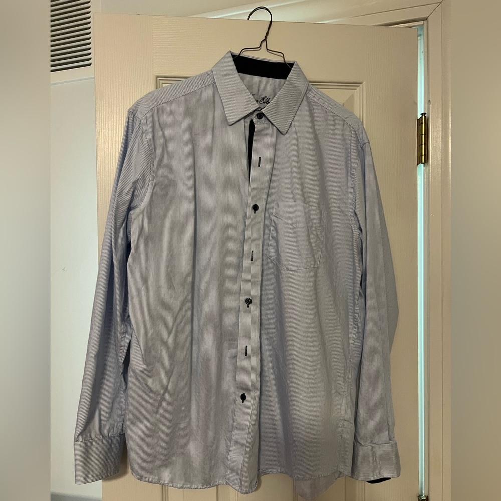 Tasso Elba Blue and white stripe men’s button down shirt